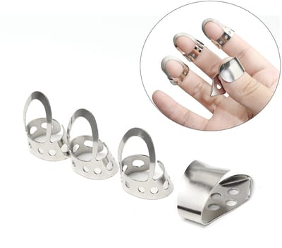 WK Metalen Vingerpicks Set – 3 Fingerpicks + 1 Duimpick – Verstelbare Roestvrijstalen Gitaar & Banjo Picks – Voor Fingerstyle, Resonator, Dobro