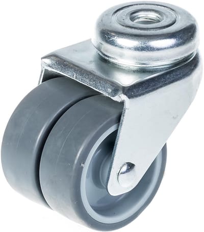 50 mm (2 inch) dubbelwielige zwenkwiel met grijs rubber, draaibaar, draagvermogen 70 kg