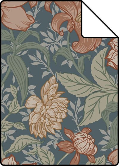 Proefstaal ESTAhome behang vintage bloemen vergrijsd blauw - 26.5 x 21 cm - 139642-S