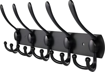 TOJ 15 Haaks Wandkapstok – 45cm - Muur / Wand Kapstok - Hangende Design Muurkapstok - Handdoekrek - RVS - Mat Zwart