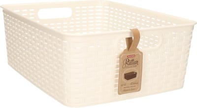 Plasticforte Opbergmand - Kastmand - rotan kunststof - creme wit - 12 Liter - 30 x 37 x 13 cm