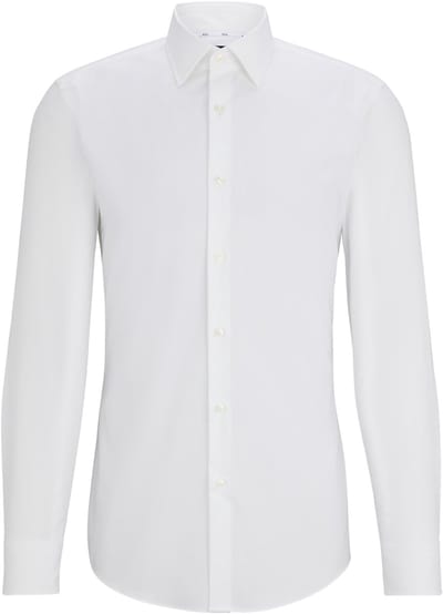 BOSS Hank-s slim fit overhemd - structuur - wit - Strijkvriendelijk - Boordmaat: 43