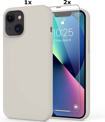 Hoesje Geschikt voor iPhone 13 Soft Nano siliconen Gel Grijs Hoesje Met 2X Glazen screenprotector
