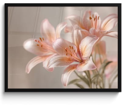 Poster in lijst - Fotolijst 80x60 cm - Posters - Lelies - Meeldraden - Roze - Wazig - Posterlijst zwart - Decoratie - Wanddecoratie woonkamer - Muurdecoratie slaapkamer