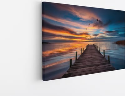 Saammp Canvas Schilderij - Steiger bij zonsondergang - landschap - Natuur - 45x30 - Foto op canvas - Wanddecoratie - Muurdecoratie Woonkamer - Slaapkamer decoratie - Canvas Print