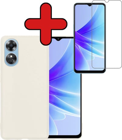 Hoesje - Met Screenprotector - Geschikt voor OPPO A17 - Sterk & Shockproof - Telefoon Hoes - Back Cover - Siliconen Case - Telefoonhoes - Wit