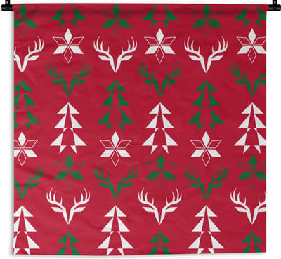 Wandkleed - Wanddoek - Hert - Patroon - Kerst - 90x90 cm - Wandtapijt