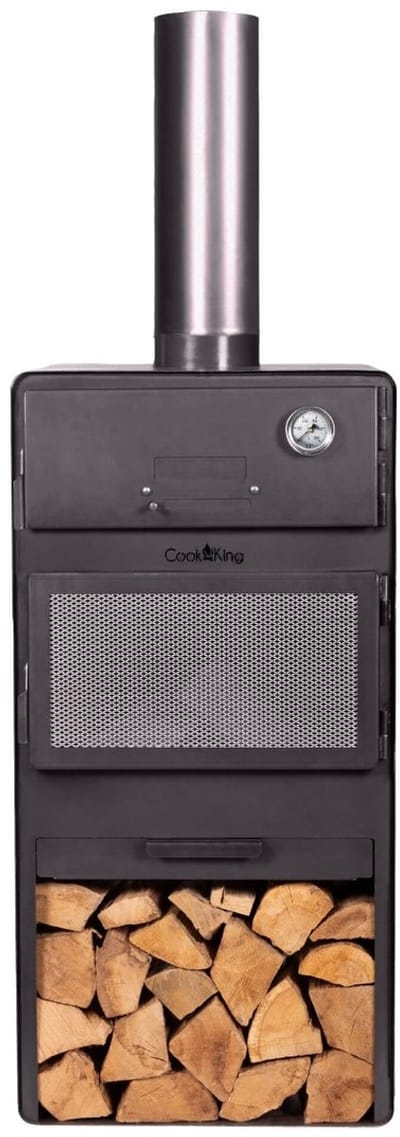 CookKing Tuinhaard Vento met Oven – Multifunctionele Houtkachel voor Buiten met Ovenfunctie en Houtopslag - 50x50x150 cm - Hoge Kwaliteit Staal - Handgemaakt in Europa