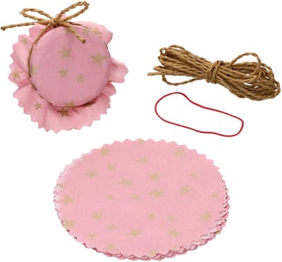 Liner pot stoffen doily 10 stuks roze gouden sterren + elastiek + 4m jute koord