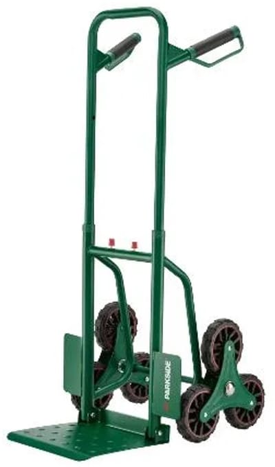 Parkside Steekwagen - Veilig transport op trappen door de stervormig gerangschikte wielen - Belasting: max. 150 kg - Met enkelbescherming - Kan in elkaar worden geschoven om ruimte te besparen - Met grote, opklapbare frontsteun voor grote ladingen