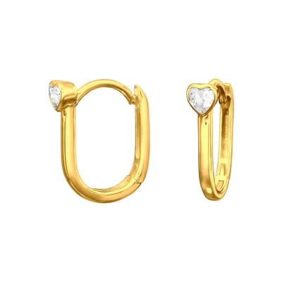 Joy|S - Zilveren ovale oorringen met hartje - 9.5 x 14 mm - 2 mm dikte - gold plated