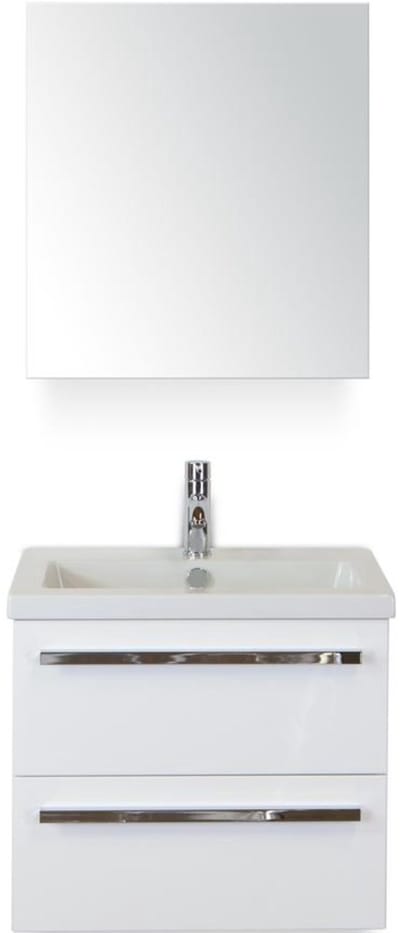 Seville Badmeubelset 60 cm - Wit Hoogglans - Keramische Wastafel Wit Djazz met Spiegelkast