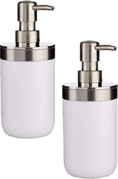 Berilo Zeeppompje/dispenser - 2x stuks - 17 cm - RVS/kunststof - wit/zilver - 350 ml - navulbaar - toilet/badkamer/keuken