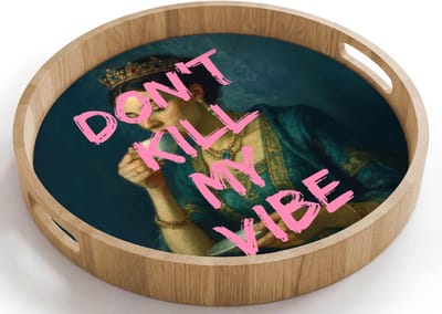Dienblad rond 40x40 cm - Schootdienblad hout - Vrouw - Portret - Kroon - Borrelplank rechthoek - Plateau houten dienbladen