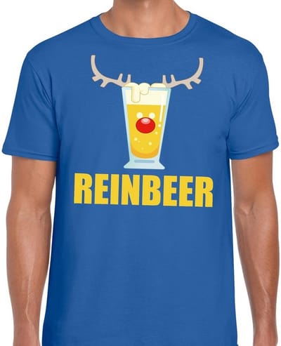Foute Kersttrui t-shirt - Reinbeer - blauw - voor heren - drank rendier S