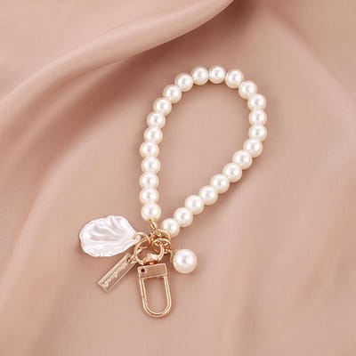 1PC Mignon Coquillage Cœur Nœud Perles Imitation Perle Chaîne Pendentif Porte-clés de Téléphone Imitation Perle Porte-clés de Sac