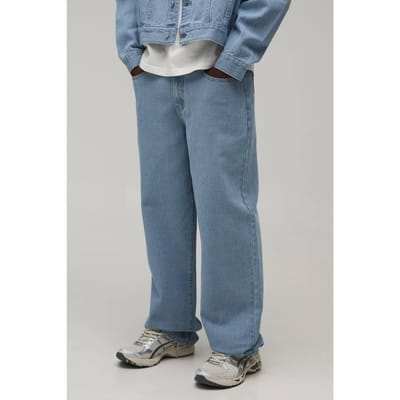 Herringbone Relaxed Fit Co-Ord Jeans | Light Blue | Size 44R
