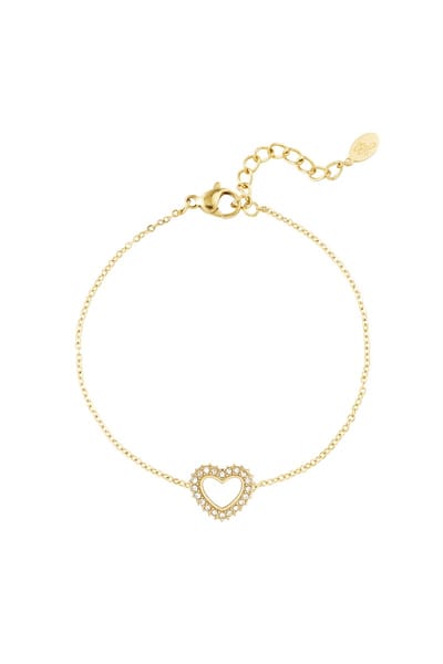 Gouden Armband Dames – Minimalistisch met Hartje & Diamantjes – Stainless Steel – 16,5 + 3 cm – Verkleurt Niet – Yehwang