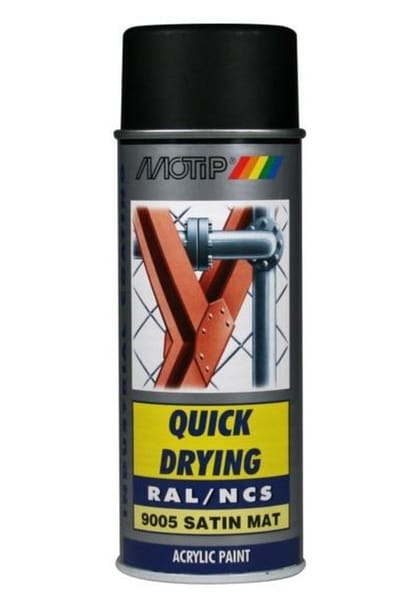 Motip industrial acryllak zijdeglans RAL 9005 diep zwart - 400 ml.
