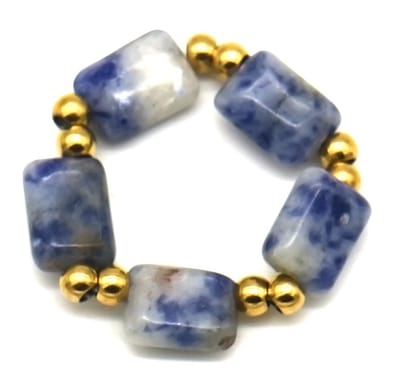 Ring met Steentjes - RVS - One Size - Goudkleurig en Blauw