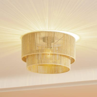 Lindby - plafondlamp - 1licht - Papier, ijzer - H: 27 cm - E27 - beige natuur, zwart