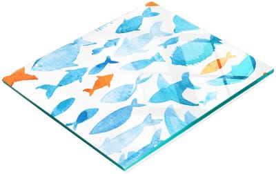 Keukenplank van gehard glas met decoratieve aquarelvisafbeeldingen, 60x52 cm