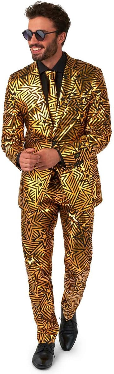 OppoSuits Shiny Star - Heren Pak - Feest Pak - Kerst - Oud en Nieuw - Carnavalskleding - Zwart - Maat: EU 46