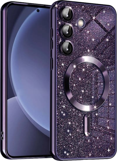 Hoesje geschikt voor Samsung Galaxy S25 - Techsuit Luxury Glitter Back Cover - Geschikt voor MagSafe - Donkerpaars