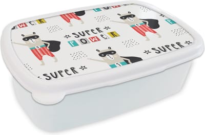Broodtrommel Wit - Lunchbox - Brooddoos - Jongens - Patroon - Superheld - 18x12x6 cm - Volwassenen