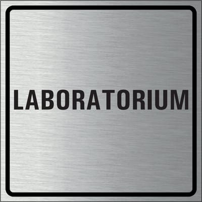 Laboratorium bordje, geborsteld aluminium 150 x 150 mm