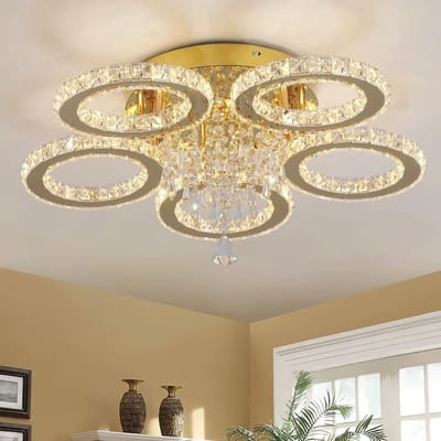 5 Heads Plafonnière - 3 Licht Kleuren - Moderne 5 Ringen Gouden Kroonluchter - Verlichting - LED Crystal Plafondlamp - 50W