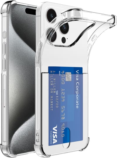 Smartphonica Telefoonhoesje Geschikt voor iPhone 15 Pro met Pasjeshouder Doorzichtig Siliconen - Transparant TPU Shockproof Backcover Case with Card Slot geschikt voor iPhone 15 Pro