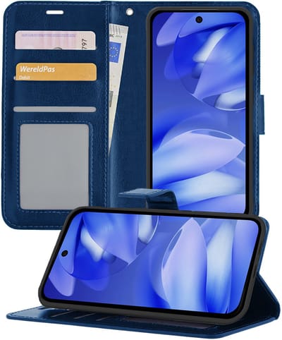 Hoesje - Geschikt voor Google Pixel 9a - Luxe Bookcase - Walletcase Hoes - Portemonnee - Cover - Telefoonhoes - Donkerblauw