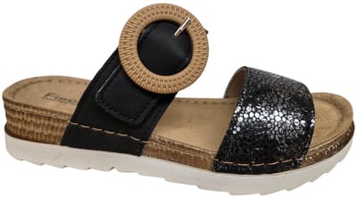 Fischer 556207 222 Slippers Zwart met Print Leer Dames - Zwart - 37