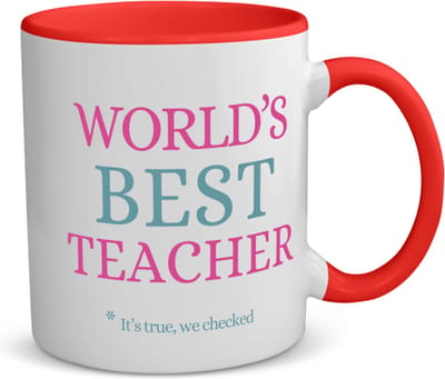 Akyol - world's best teacher koffiemok - theemok - rood - Juf - beste juf - school - verjaardagscadeau - afscheidscadeau - kado - 350 ML inhoud