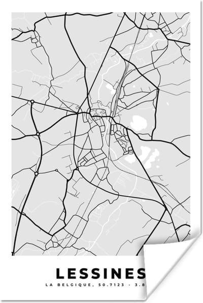 Poster Stadskaart – Plattegrond – België – Zwart Wit – Lessines – Kaart - 120x180 cm XXL