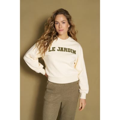 Lofty Manner beige dames trui   Ronde hals   Regular fit   Tekst patroon   Lange mouw Beige XS