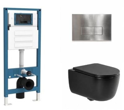 QeramiQ Dely Swirl Toiletset - inbouwreservoir Qeramiq Flush - slim zitting - metaal RVS bedieningsplaat - rechthoekige knoppen - mat zwart