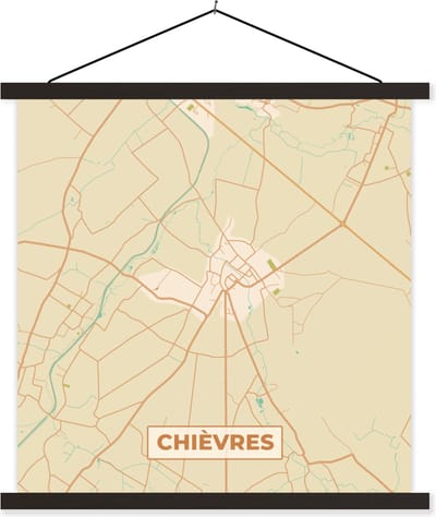 Posterhanger incl. Poster 60x60 cm - Schoolplaat - België - Stadskaart - Plattegrond - Kaart - Chièvres - Textielposter - Zwarte latten - Stadskaart