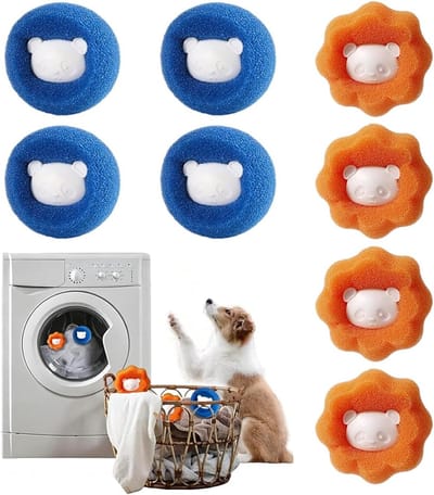 Wasbollen - 8 Stuks - Haarballen voor Wasmachine van Schuim en Polypropyleen - Vormvaste Reinigingsballen voor Kleding en Handdoeken - Oranje en Blauw
