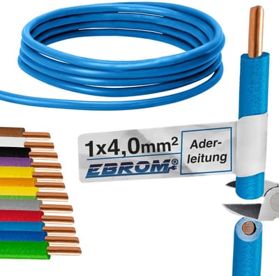 Elektrische Leiding - Enkele Draad - Vaste Bedrading - Massief Koper 99.9% OFC - 4mm2 5 Meter - Lichtblauw