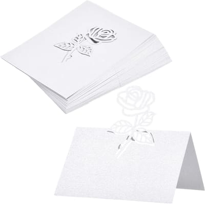 50x Luxe Tafelkaarten Wit Parelmoer Voor Bruiloft, Communie & Feest - Naambordjes 12x9cm