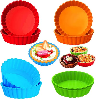 Dailygoods- Taartvorm 8 Stuks - Siliconen Tartelettevorm - Herbruikbare Quichevorm - Anti-aanbaklaag - Voor Cupcakes/Muffins/Brood - Klein formaat - Bakvorm
