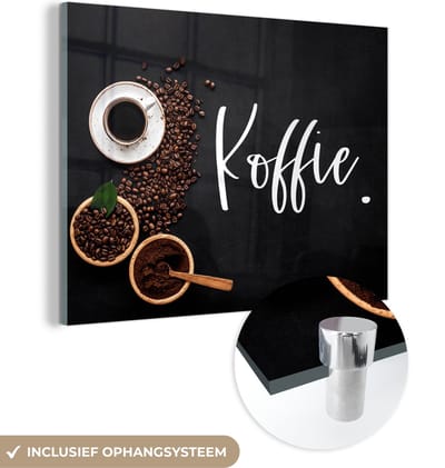 MuchoWow® Glasschilderij 120x90 cm - Schilderij acrylglas - Spreuken - Koffie - Quotes - Foto op glas - Schilderijen