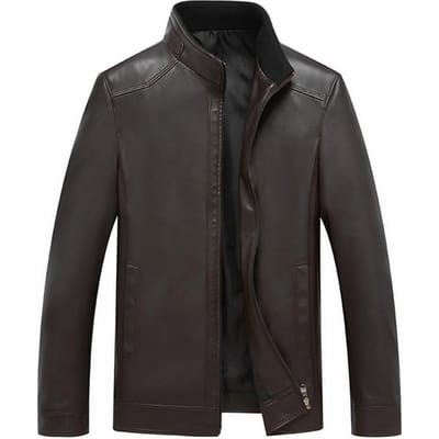 Extra Grote en Dikke Leren Jas voor Heren, Klassiek Model Middelbare Leeftijd en Oudere Opstaande Kraag Echt Lederen Jas XL black