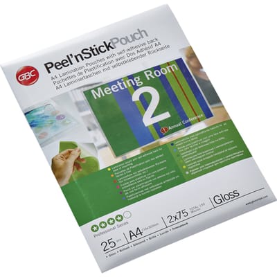 GBC Peel'nStick Zelfklevende Lamineerhoezen - voor A4 Formaat - 2 x 75 Micron - 150 Micron - 25 Stuks