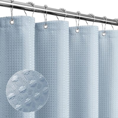 Douchegordijn Stof - Badkamer Gordijn - Douchen Thuis - Waterafstotend Wafelpatroon - 183 x 198 cm - Mistblauw