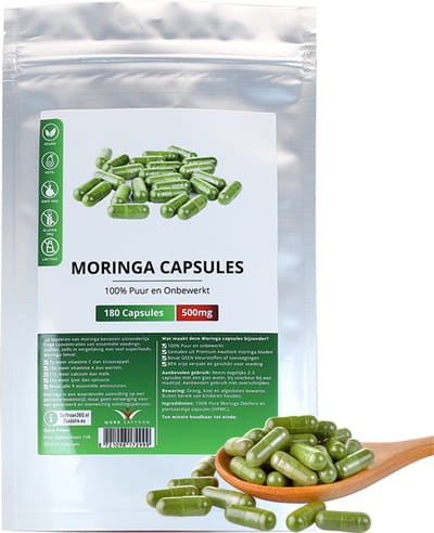 Moringa Capsaules 180 Stuks | 1500 mg per Dag | Vegetarisch | Hoogwaardige Pure Moringa Capsules | Moringa Oleifera | Zonder Gelatine