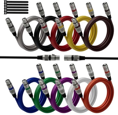 XLR Microfoonkabels - Audio Signaalkabels - Muziek Opnemen - Hoge Kwaliteit Ruisarm - 10 stuks - Veelkleurig