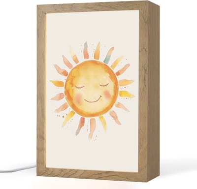 Nachtlampje 20x30 cm - Kinder lampje - Zon - Watercolor - Geel - Tafellamp kinderkamer - Slaapkamer lamp - Bedlamp kinderen - Kinderlampje stopcontact - Wandlamp babykamer - Nachtlampjes